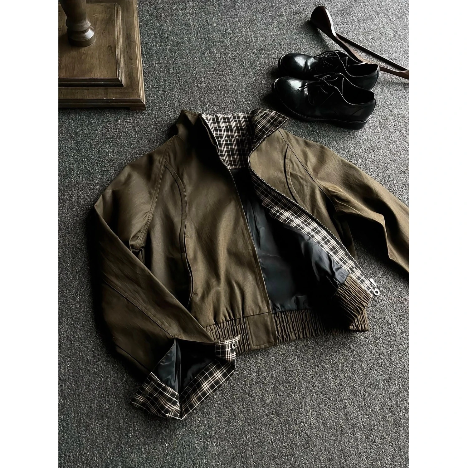 

Autumn Winter Large Size Plaid Stand Collar Men's Jaet American Cleanfit Patchwork Harrington Coat Youth ular Casual Out...