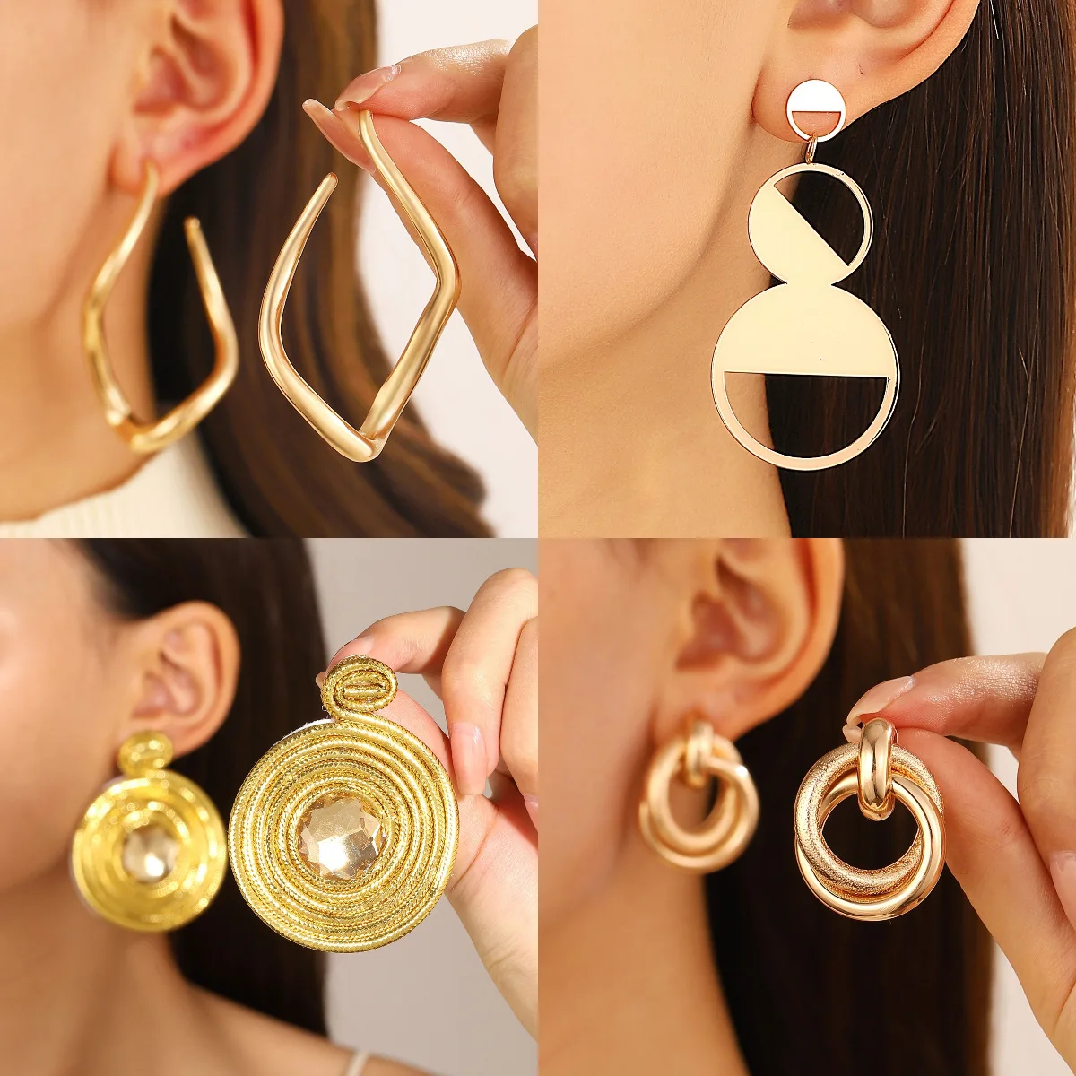 Vintage Fashion Big Gold Color Earrings For Women Metal Earing Jewelry 2024 Trending Women's Exaggerated Stud Earrings Kolczyki