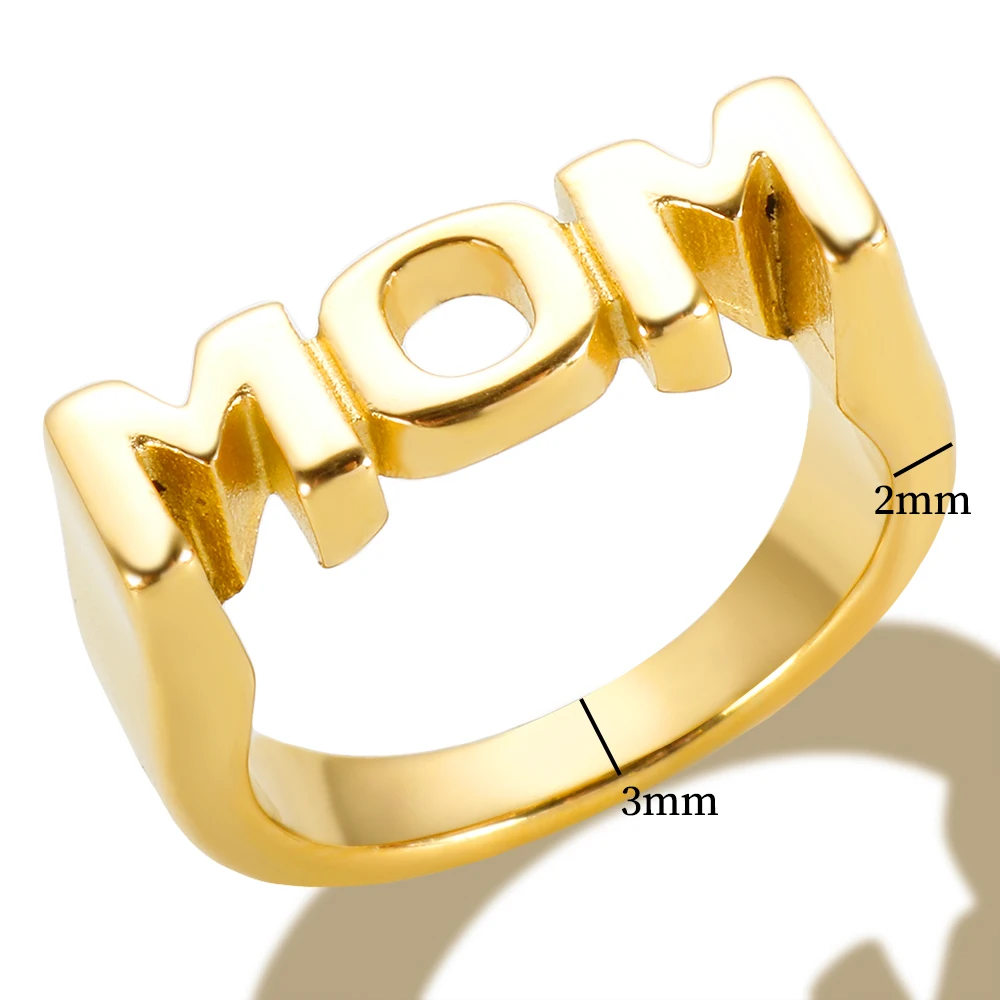 New Fashion Gold Plated Glossy Letters Stainless Steel Rings for Women Men Mom SIS Dad High Quality Polish Jewelry Xmas Gift