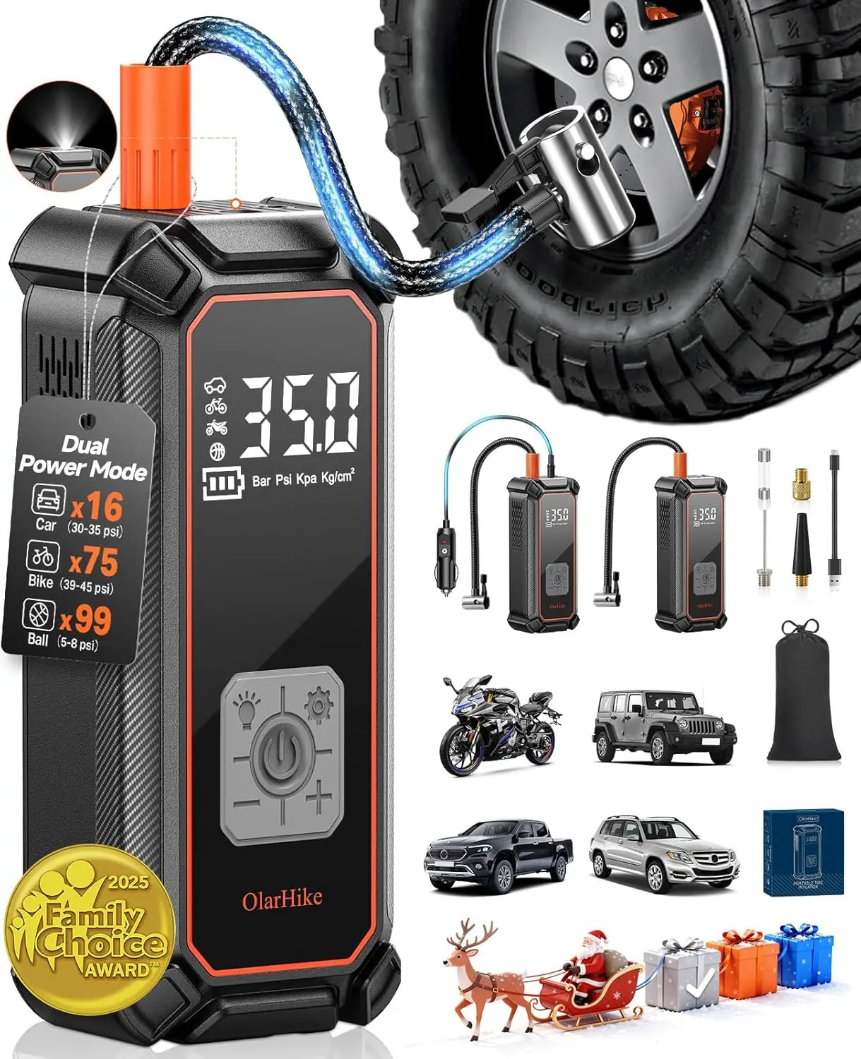 

Cordless Tire Inflator, 150PSI Portable Air Compressor, 5400mAh & 12V DC, LED Light, Digital Gauge
