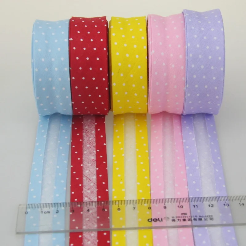 Single Fold Cotton Bias Binding Tape - Dotted and Striped Series Edging Ribbon, size 25mm x 10m