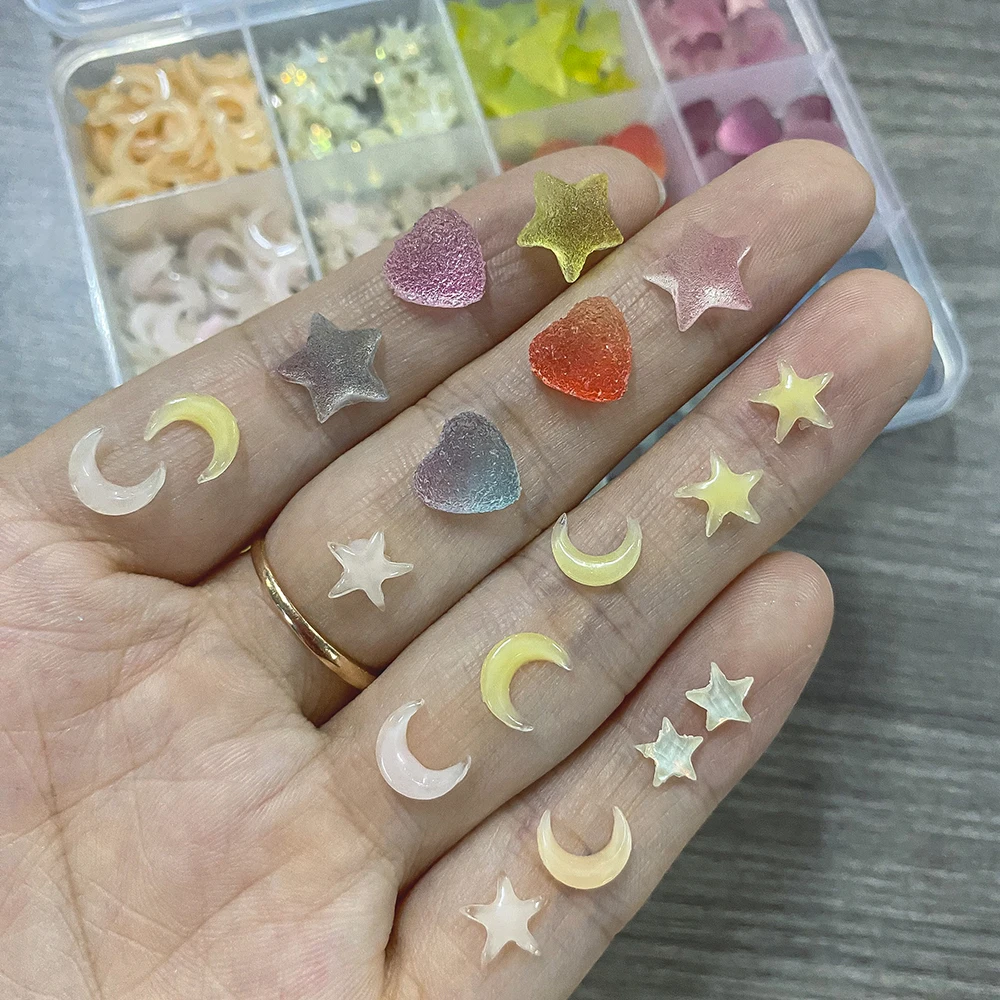 12 rejillas 3D de caramelo, estrella, corazón, dijes para uñas, estrellas amarillas y blancas, Luna, decoraciones artísticas para uñas, dulces, manualidades, accesorios de manicura