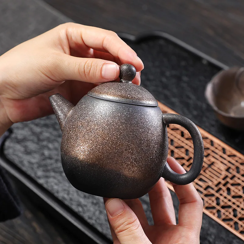 Retro Gilded Ceramic Tea Pot Kung Fu TeaSet Eggshell-Shaped Ceramic Tea Pot Household TeaSet TeaCup Tea Kettle Home Decor