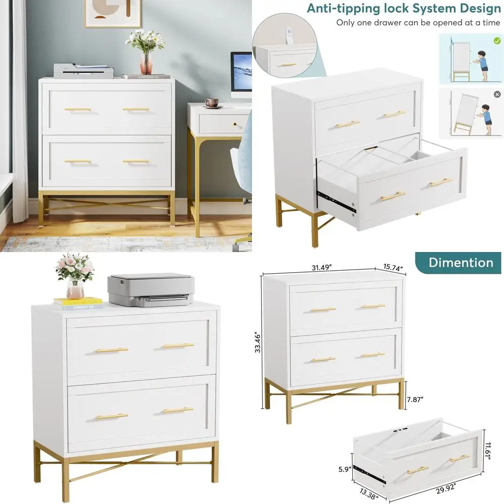 

Белый картотечный шкаф для домашнего офиса с 2 ящиками, большим хранилищем и подставкой для принтера