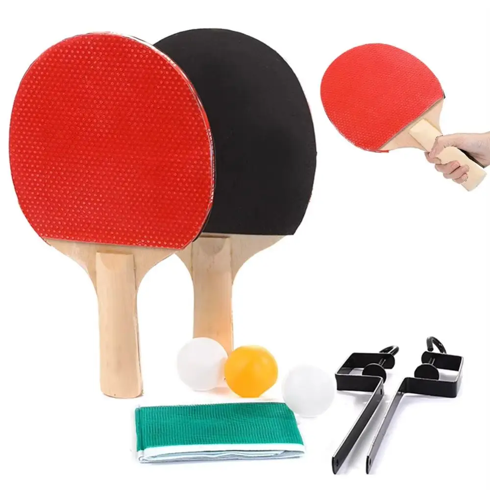 With 3 Balls Table Tennis Set with Mesh Rack Poplar Wood Ping Pong Set Fall Prevention Comfort Handle Ping Pong Supplies
