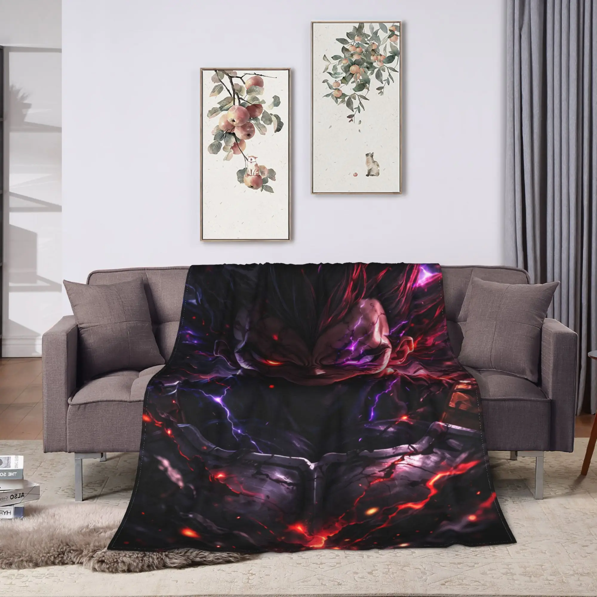 Super Soft Blanket Girls Boys Vegeta Dark Manga Throw Blanket 3D Japanese Manga Flannel Bedspread For Bedroom Fashion Bed Cover