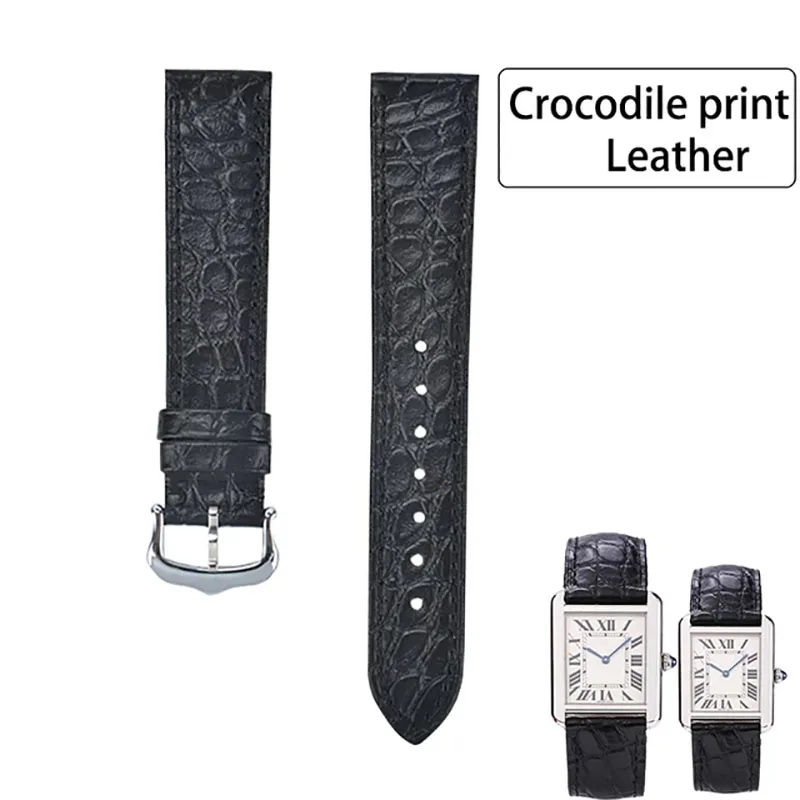 watchstrap cowhide crocodile pattern leather watchband suitable for CARTIER tank solo London Santos watch strap