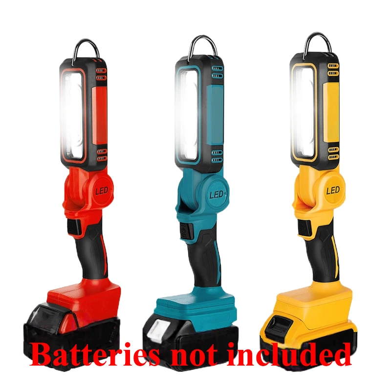 

Портативный ручной прожектор, беспроводной светодиодный рабочий свет для Makita/DeWalt/Milwaukee, литиевые батареи 18/20 В для освещения кемпинга