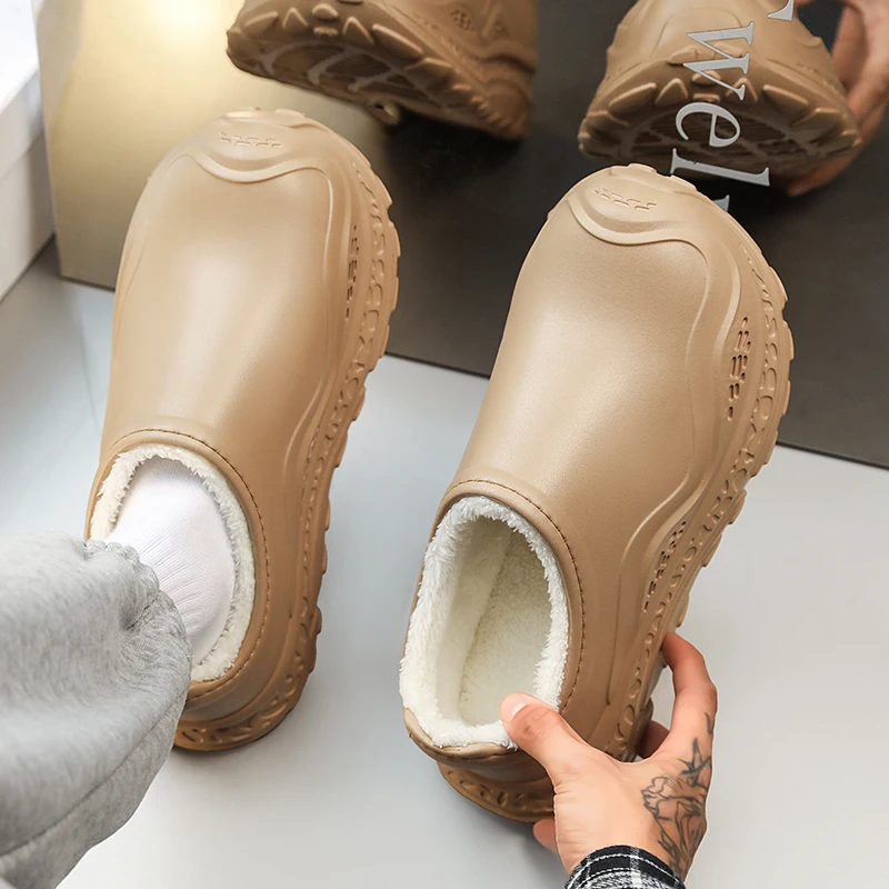 Cotton Slippers for Men and Women 2026 Autumn and Winter New Style with Heel Fleece-Lined Trendy Suitable for Outdoor Wear