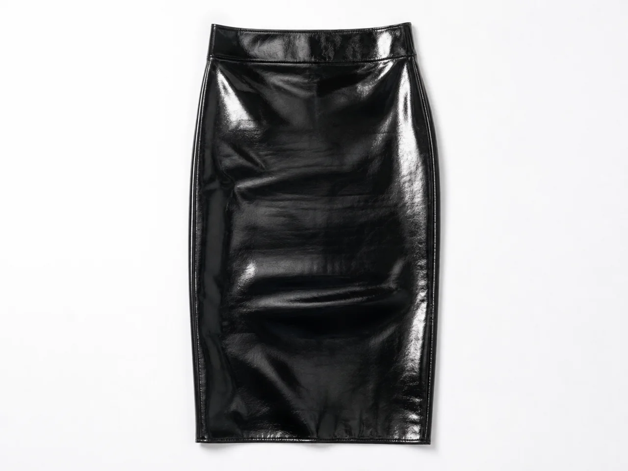 Women's High-Waisted Shiny PVC Midi Dress with Elegant Back Slit Fake Leather Office Lady Pencil Skirt PU Knee-Length Dress view 6