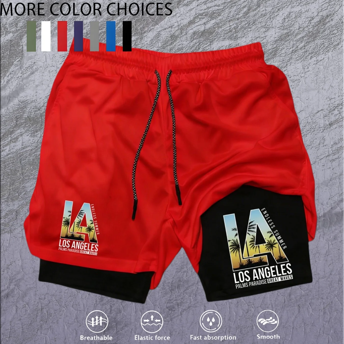Print 2 in 1 Running Workout Shorts for Men Gym Performance Compression Shorts with Phone Pocket Towel Loop Athletic Activewear