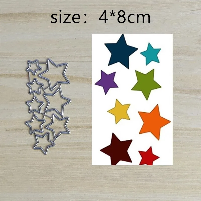 8Pcs Five-Pointed Star Metal Cut Dies Stencils for Scrapbooking Stamp/Photo Album Decorative Embossing DIY Paper Cards