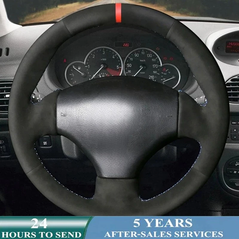 Customized Car Steering Wheel Cover Non-Slip Suede Leather Braid For Peugeot 206 1998-2005 206 SW 2003-2005 206 CC 2004 2005