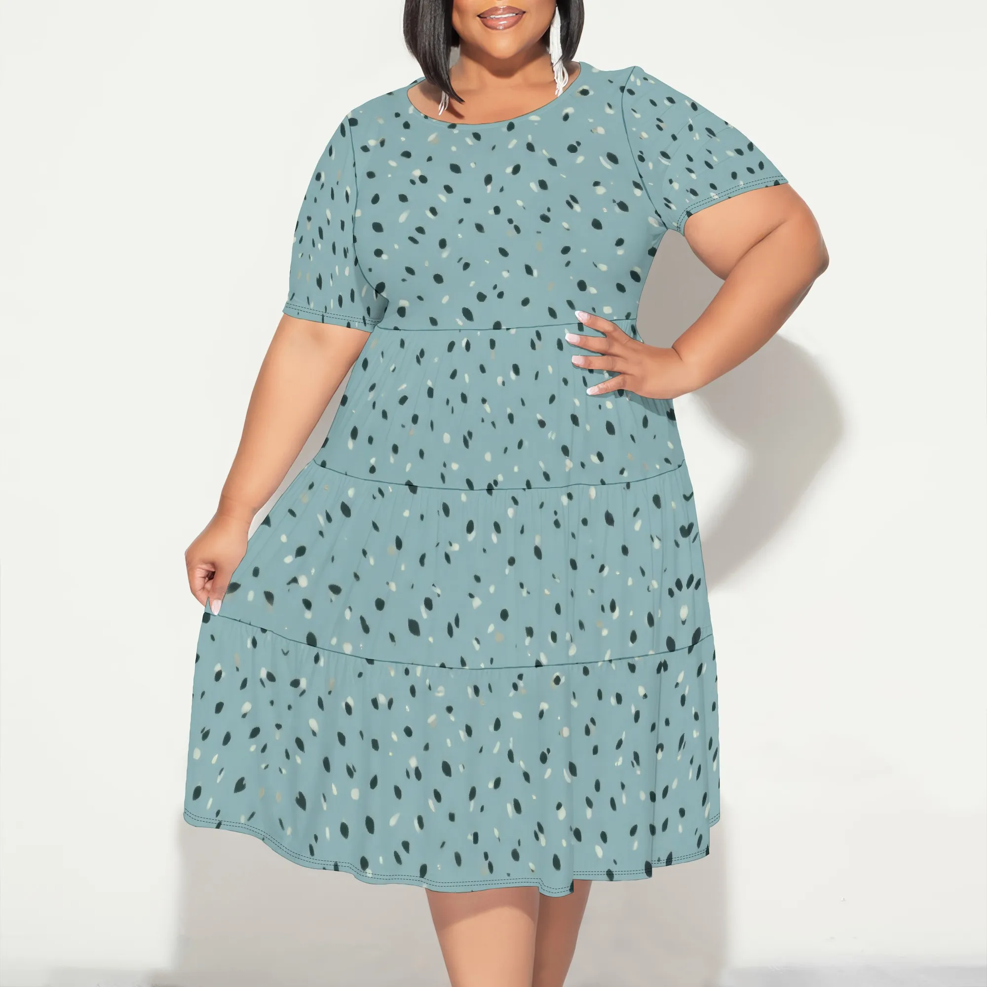 Abiti estivi casual taglie forti Abito da donna curvy con elastico in vita a strati con orlo arricciato e tasche