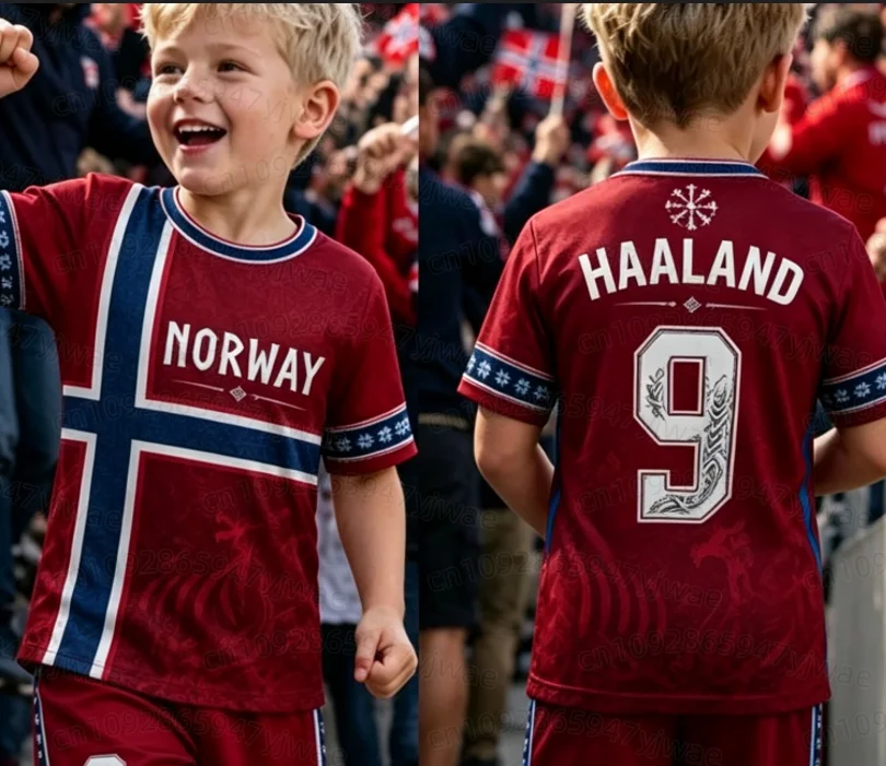 26 Jungen HAALAND Nr. 9 Fußballtrikot T-Shirt Shorts Set Kinder Norwegen Fußballfans Shirt Shorts Set Kinder Trainingsanzug 2-teiliges Set – Detail 9