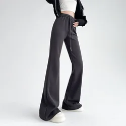 Casual Solid High Waisted Trousers Women Basic Slim Fitness Leggings Sweatpants Korean Fashion Streetwear Y2k Flared Pants