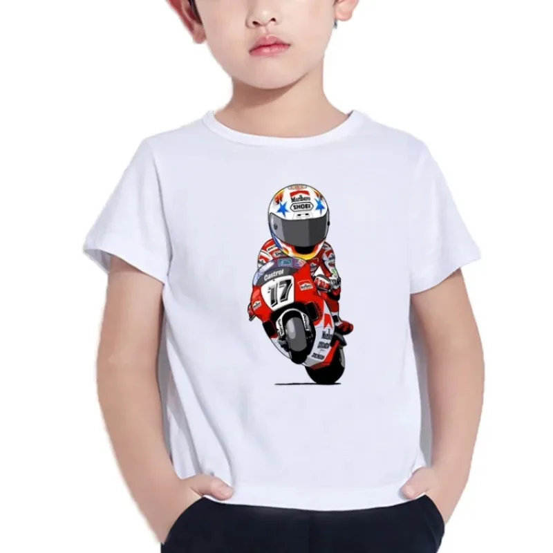 Motocross Impresso T-shirt para Meninos, Cartoon Hipster, Toddler Boy Tops, Roupas Infantis, Verão, Novo