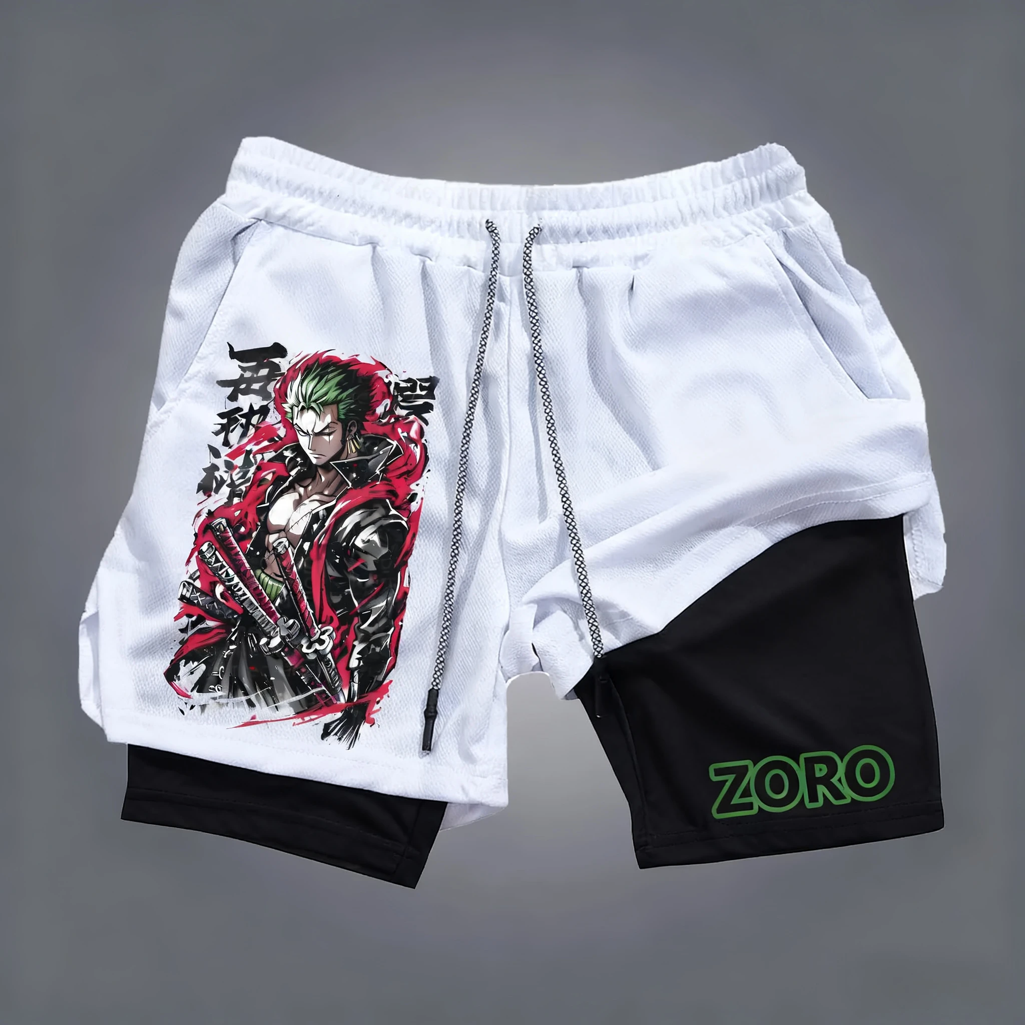 Bandai One Piece Luffy and Soron Printed Men's Double-layered Shorts 2026 Summer Loose, Breathable and Sporty Fashion Shorts