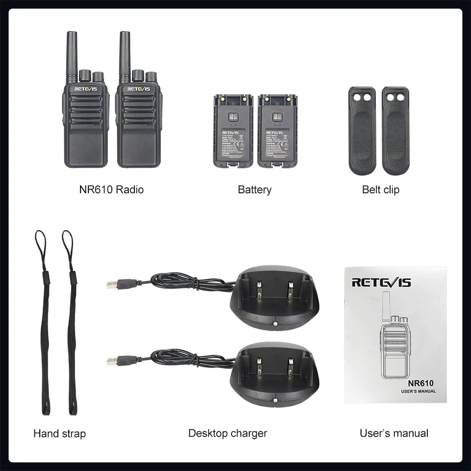 Retevis NR610 Walkie Talkie AI Noise Reduction Two-way Radio Station Type-C Charger Portable Walkie-talkies for KTV Factory