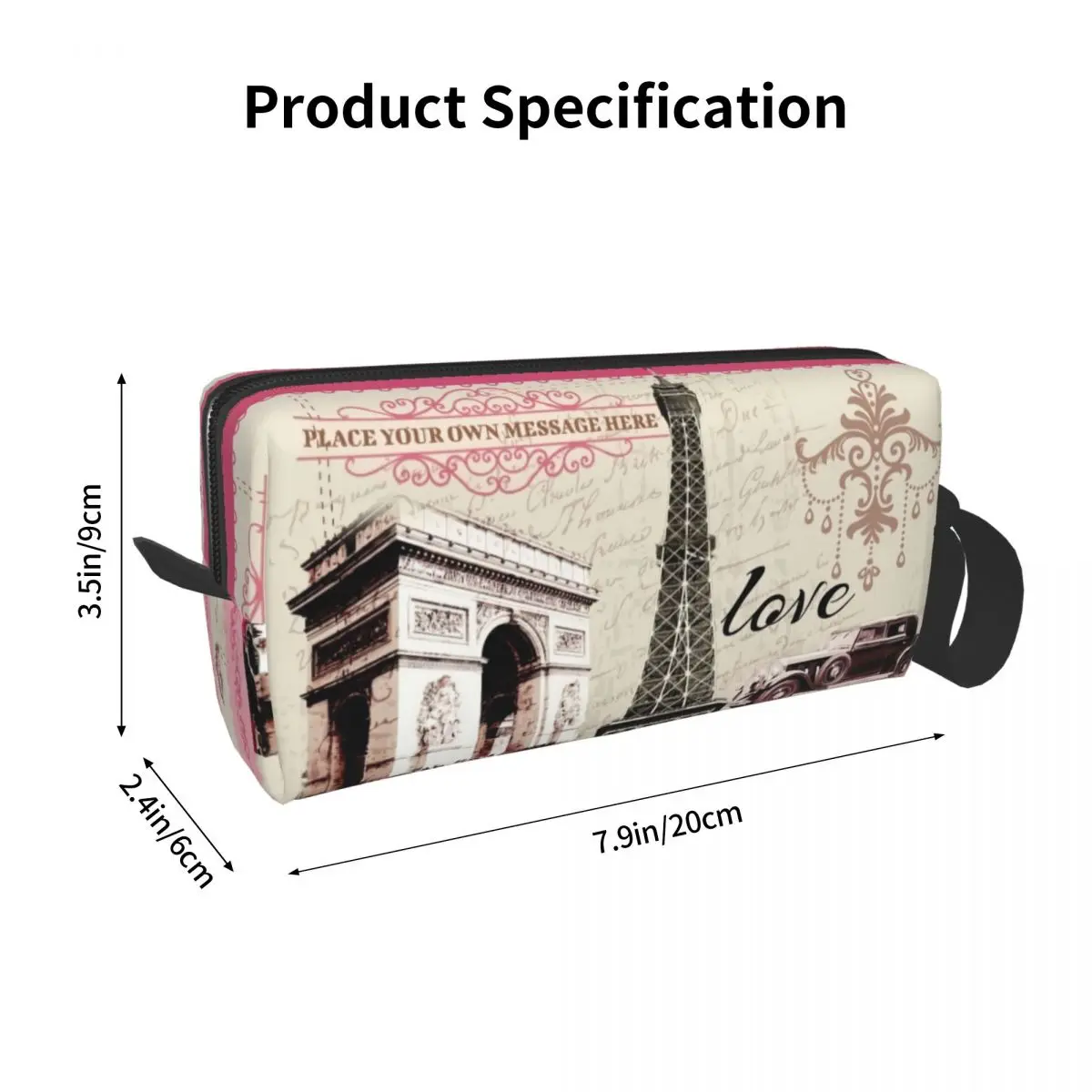 Custom Vintage France Paris Eiffel Tower Travel Cosmetic Bag Women Flower Pink Toiletry Makeup Ladies Beauty Storage Dopp Kit