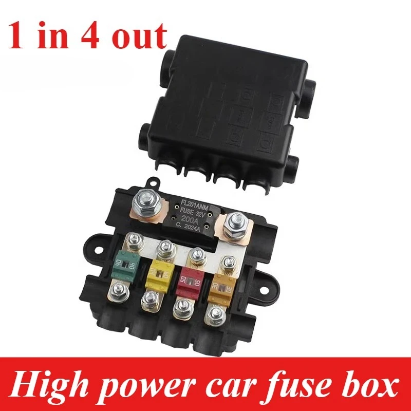 

32 В 1 в 4 выхода Автомобильный блок предохранителей Модифицированная защита от мощности аккумулятора Электрический 4-ходовой 200 А Высокомощный страховой болт Тип предохранителя Сиденье