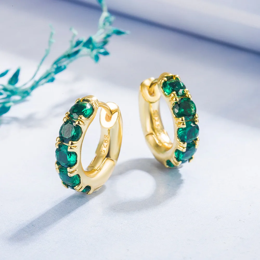 WOSIKATE Vintage Emerald Earrings For Women 925 Sterling Silver With 14K Gold Plated Wedding Jewelry Ladies Hoop Earrings