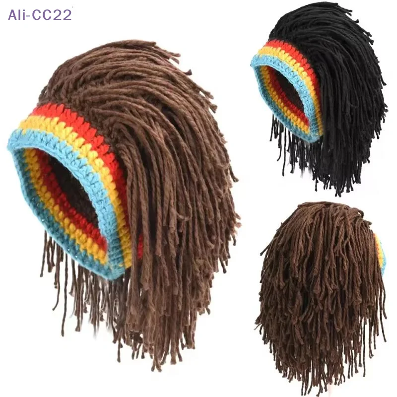 

【CC22】Мужская и женская вязаная шапка-бини с синтетическими дредами, ручной работы, для косплея и вечеринок, теплая вязаная шапка-парик