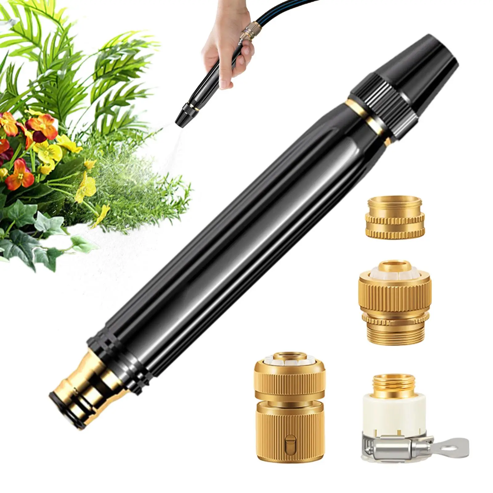 High Pressure Hose Nozzle Heavy Duty Powerful Handheld Car Wash Pressure Nozzle for Garden Hose with Adjustable Spray Patterns