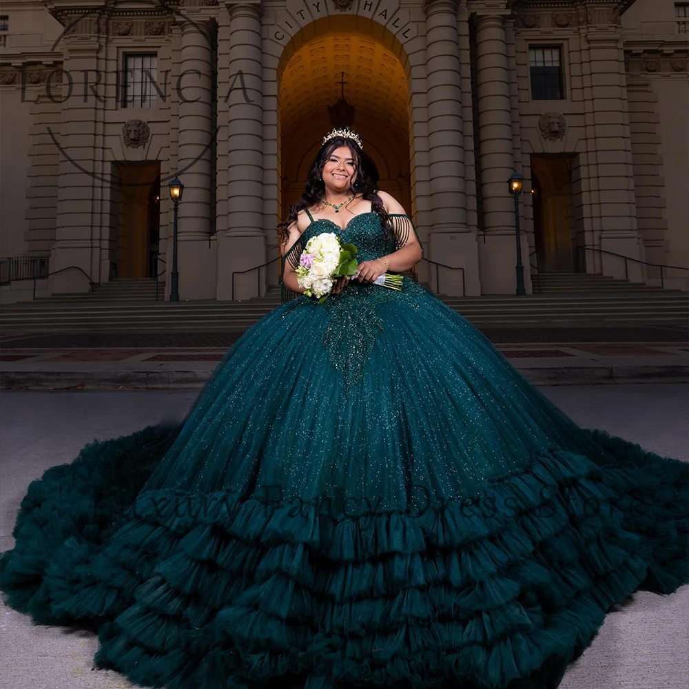 Błyszczące sukienki Quinceanera z odkrytymi ramionami dla dziewczynki Tiulowe plisy Suknie balowe Sweet 16 Birthday Party Customized vestidos de 15 rosa