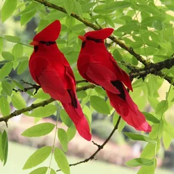 Plumas de simulación de pájaros con Clips para decoración de jardín, figuritas Rojas artesanales, decoración de jardín del hogar, 2/1 piezas