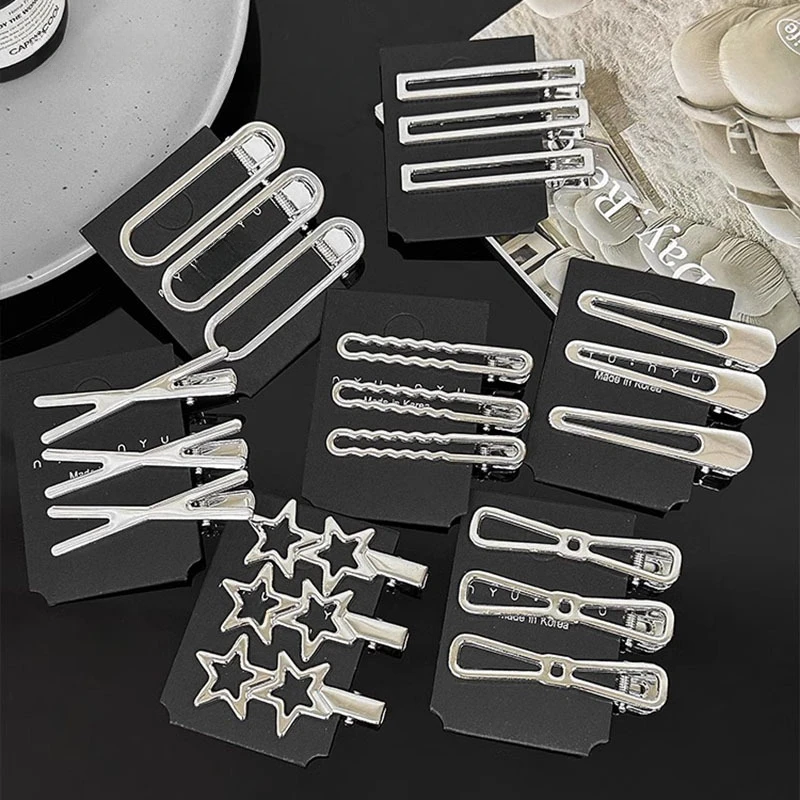 

WANZHI 3-Piece Silver Metal Hair Clips for Women Minimalist Geometry Headwear Make Up Hairpin for Girl Fashion Hair Accessories