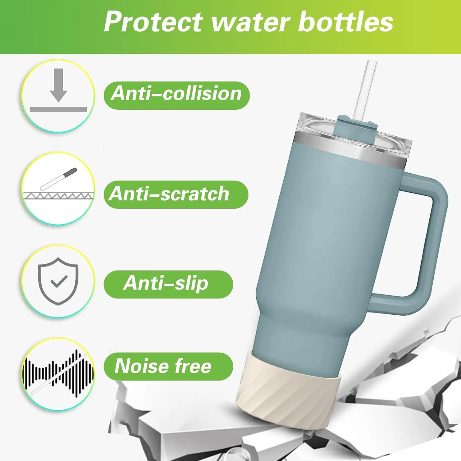 Gran oferta, funda protectora para botella de agua, cubierta inferior para taza de silicona, cubierta protectora antideslizante, portavasos