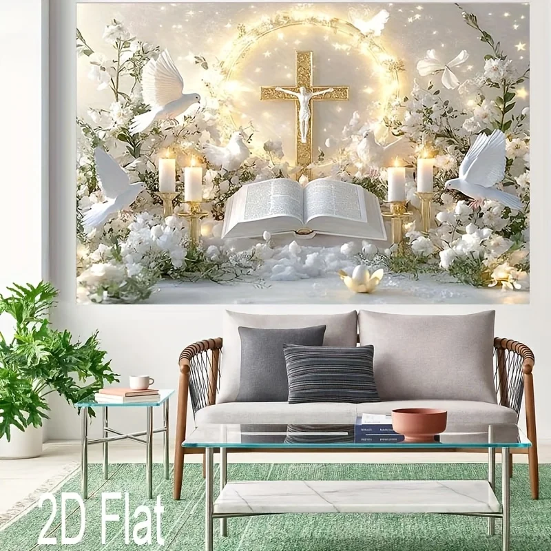 VIKAMA Christian Cross Tapestry Holy Dove Bible Background Cloth Church Bedroom Atmosphere Decoration Cloth Room Decoration