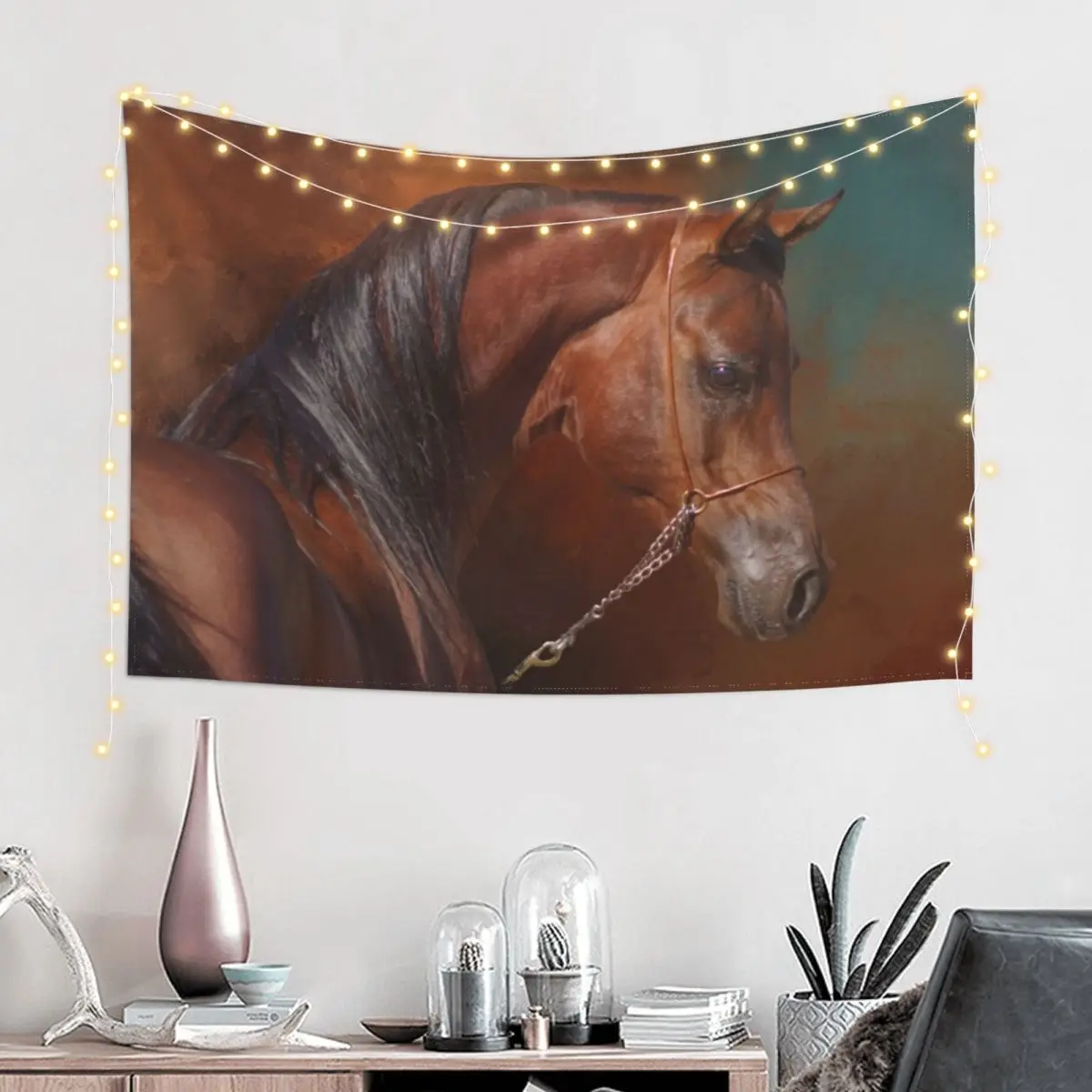 Bay Arabian Stallion Tapestry Mushroom Aesthetic Room Decoration Tapestry