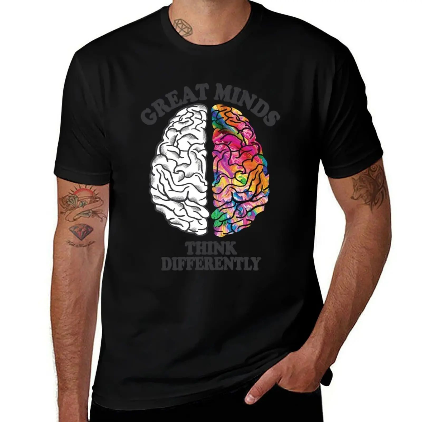 Great Minds Think Differently - Analytic Creative Brain Left Right T-Shirt Large Size Casual Tee Shirt T-Shirt
