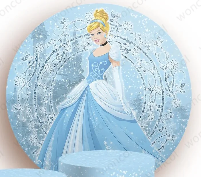 Disney Cinderella Circle Cover Princess Birthday Baby Shower Backdrop Cinderella Glass Slipper Cylinder Cover Decor Photo Prop