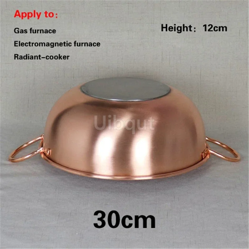 round deep big Copper pot for boiling jam Stewed wok Thickened copper hot pot of induction cooker Pure red copper soup pot