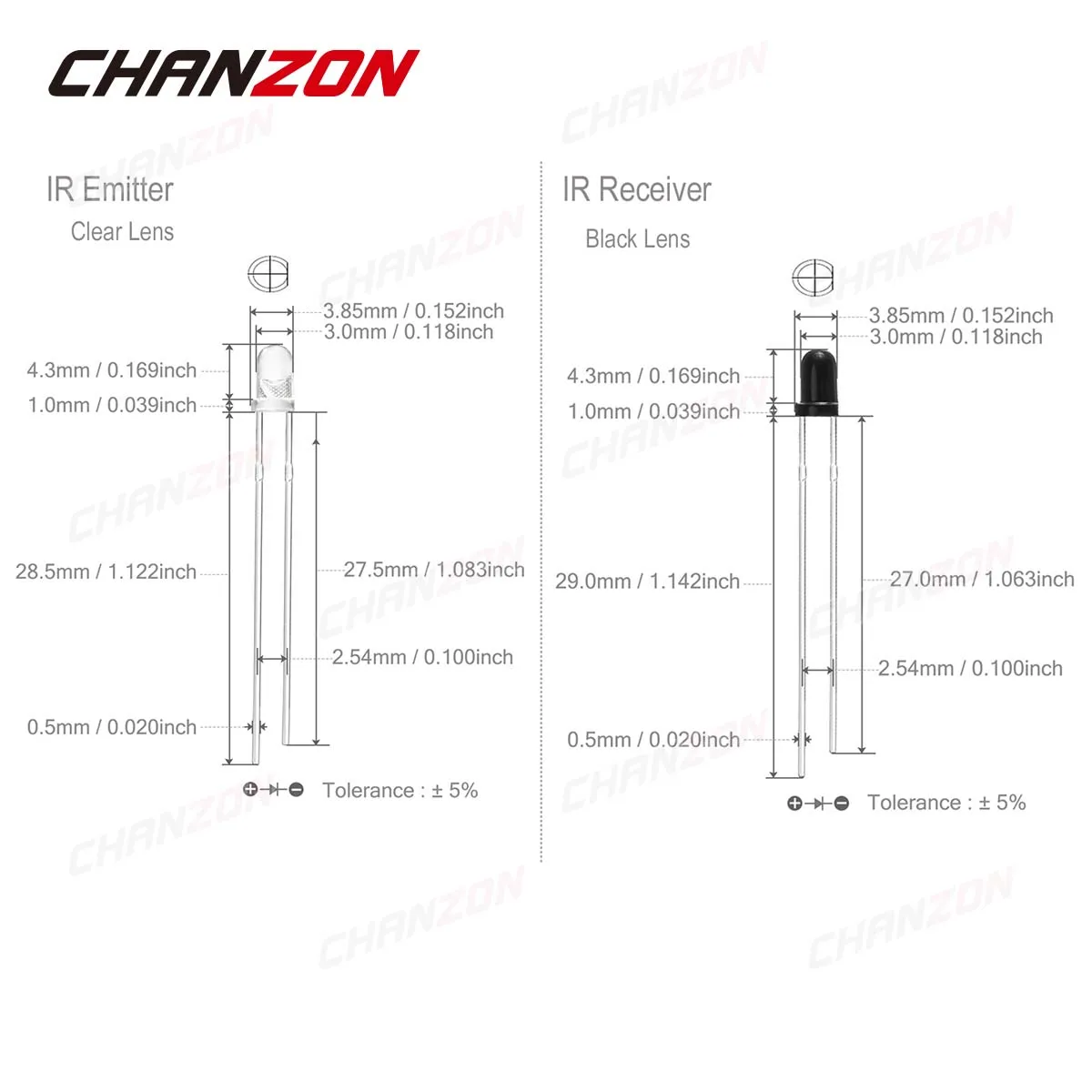 100pcs 3mm IR LED Emitting Diode 850nm 940nm Transmitter Emitter Receiver Infrared Phototransistor Photodiode Invisible DIY PCB