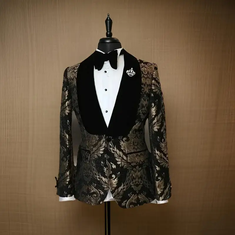 1 Piece Suit Jacket for Men 2024 Velvet Shawl Lapel Wedding Groom Tuxedo Blazer Jacquard Fashion Suit Ready to Ship