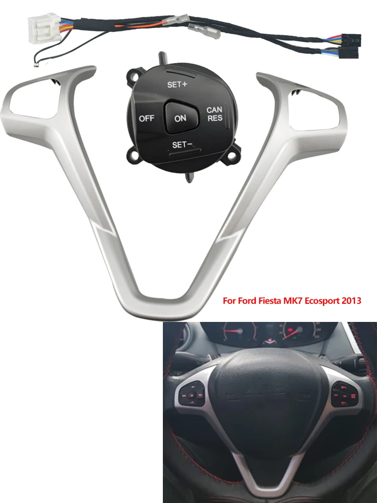 Auto Frame Panel Stuurhoes + Cruise Control Knoppen + Draad Voor Ford Fiesta MK7 MK8 Ecosport 2013-2015 - afbeelding 2