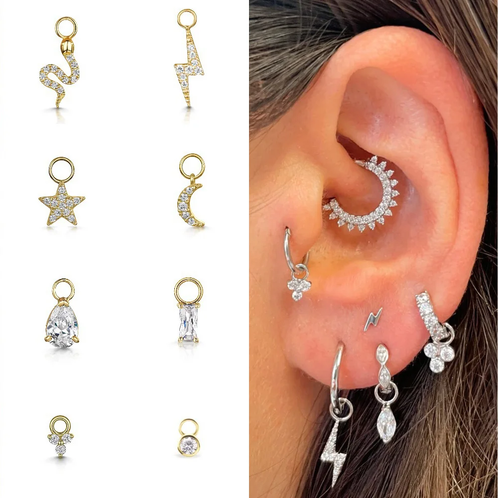 1 พีซีมินิคริสตัลดาวดวงจันทร์ตุ้มหูทรงกลม ที่มีเสน่ห์สำหรับผู้หญิง ที่แขวนการจับคู่เจาะเจาะคอ TragusINS เครื่องประดับ