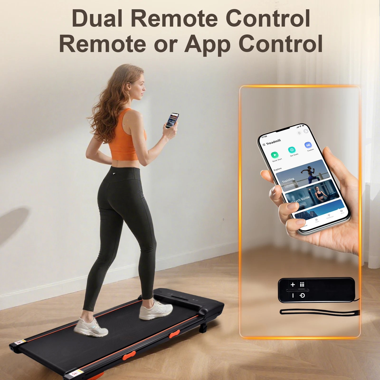 Laufband für unter dem Schreibtisch, LED-Anzeige, Tragfähigkeit 264,5 lbs, 1-8 km/h, leises Laufband mit Fernbedienung und App-Steuerung für Büro und Zuhause – Detail 4