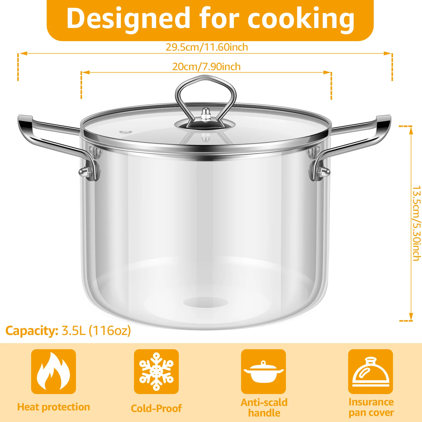 2.5L/3.5L Glass Cooking Pot with Cover Dust-proof Simmer Pot for Cooking Ramen Oatmeal Other Dishes Heat Resistant Simmer Pot