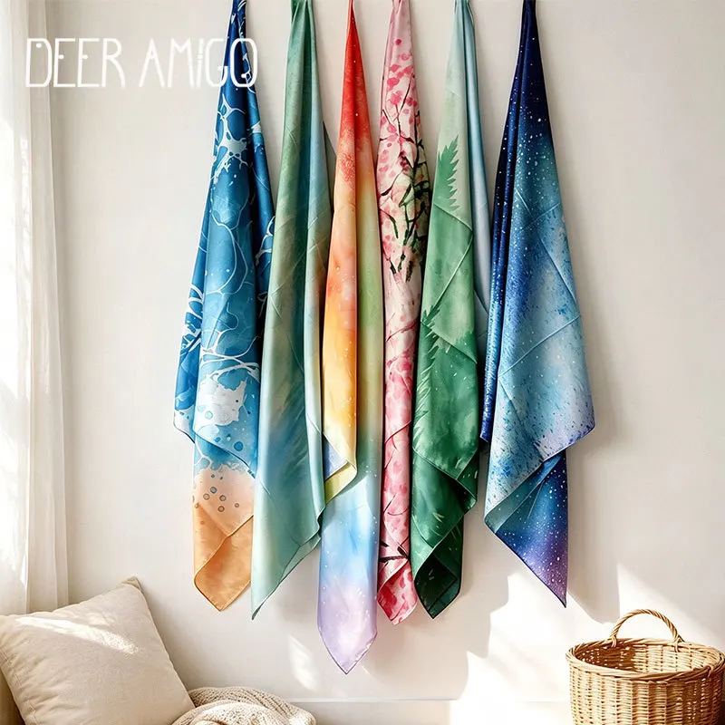 100x100cm Rainbow Ocean Grass Pond River Sky Pretend Play Sensory Playcloth Gradient Color Tapestries Home Decor Ornaments Gifts