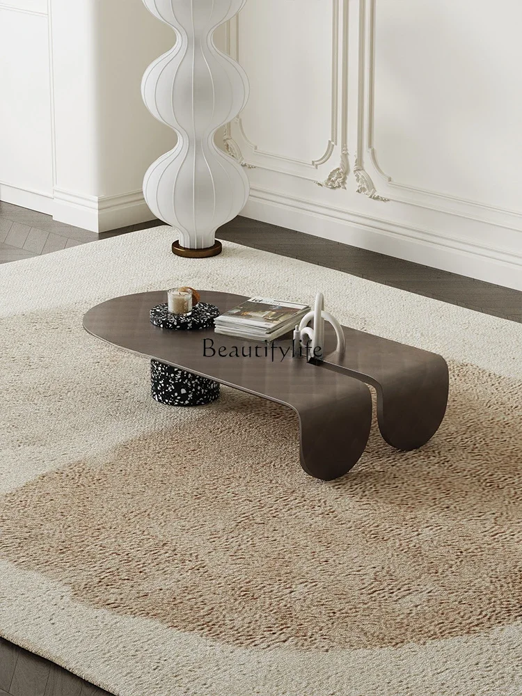 

ld6Italian Light Luxury Modern Household Living Room Coffee Table Metal Brushed Oval Tea Table