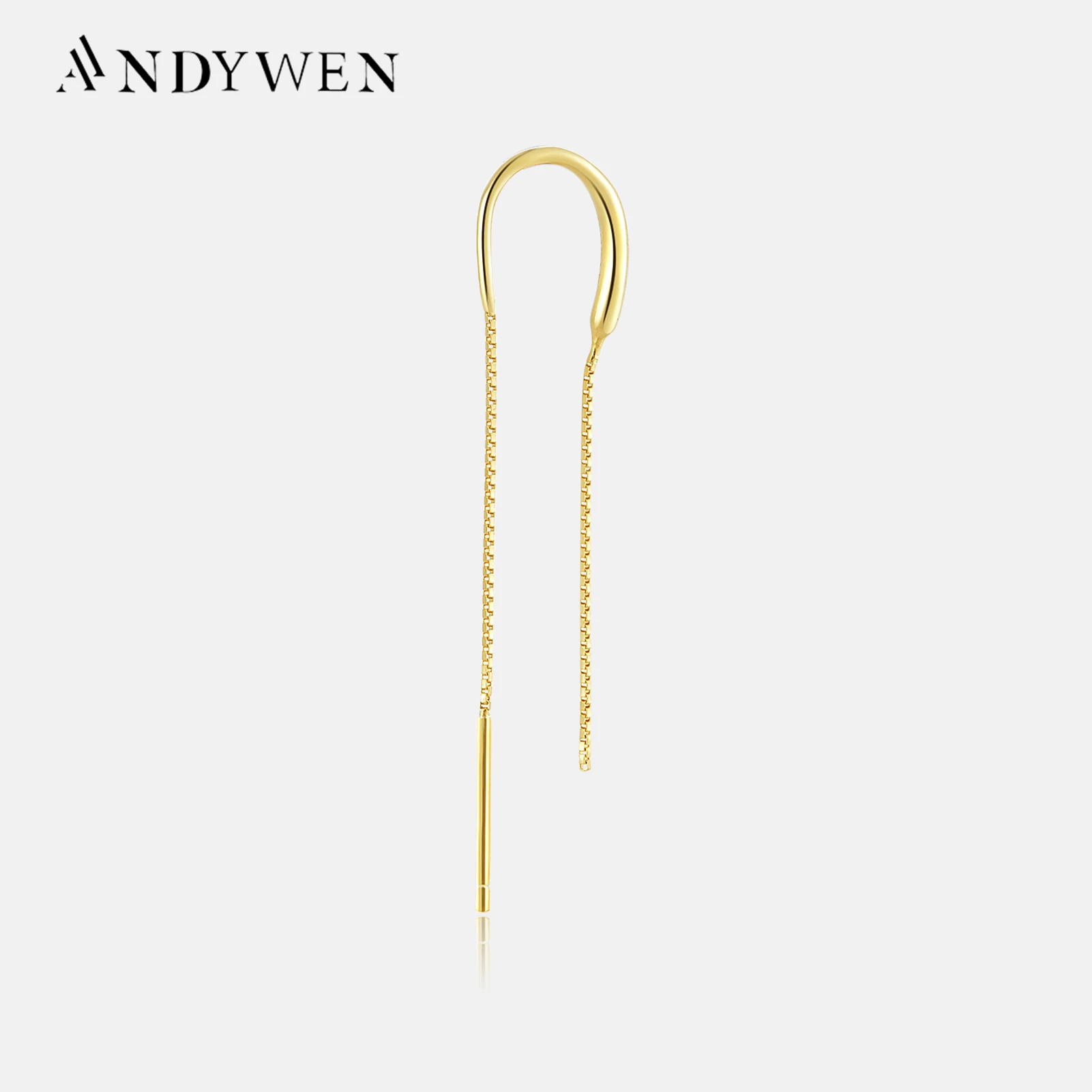 ANDYWEN 925 Sterling Silver Single Chain 65mm Piercing Drop Earring Women Line Luxury Gold Rock Punk Fashion Jewelry For Women