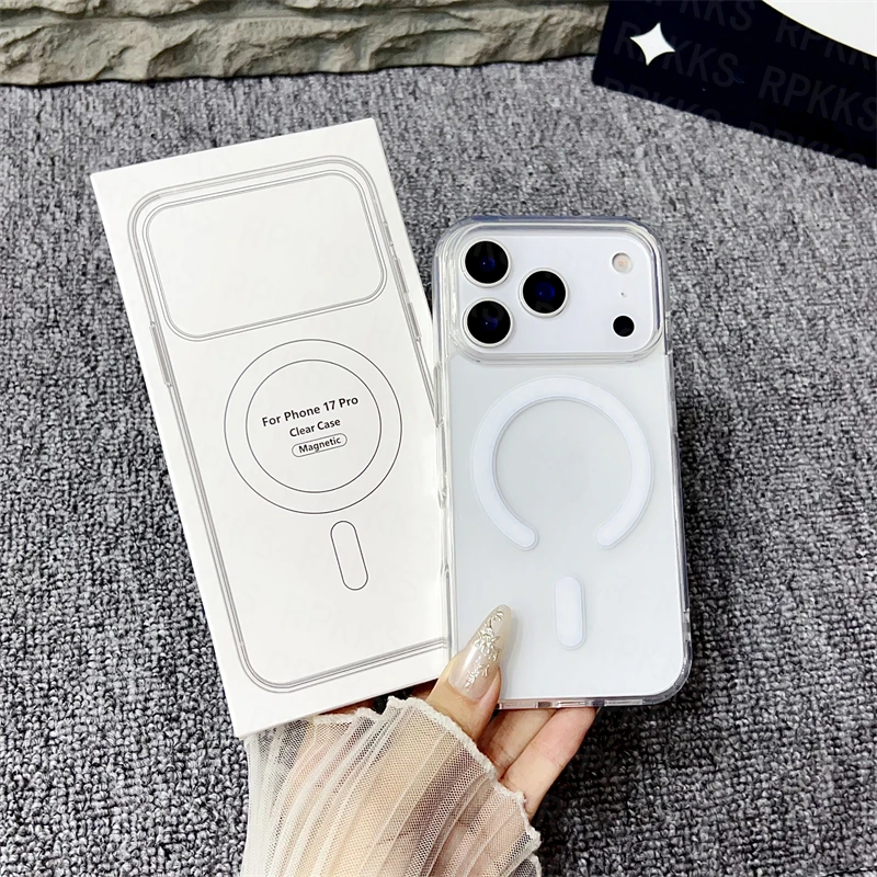 Originele Voor Magsafe Magnetische Draadloos Opladen Case Voor iPhone 17 Air 16 15 14 13 12 11 Pro Max 17 Plus mini Clear Back Cover - afbeelding 2