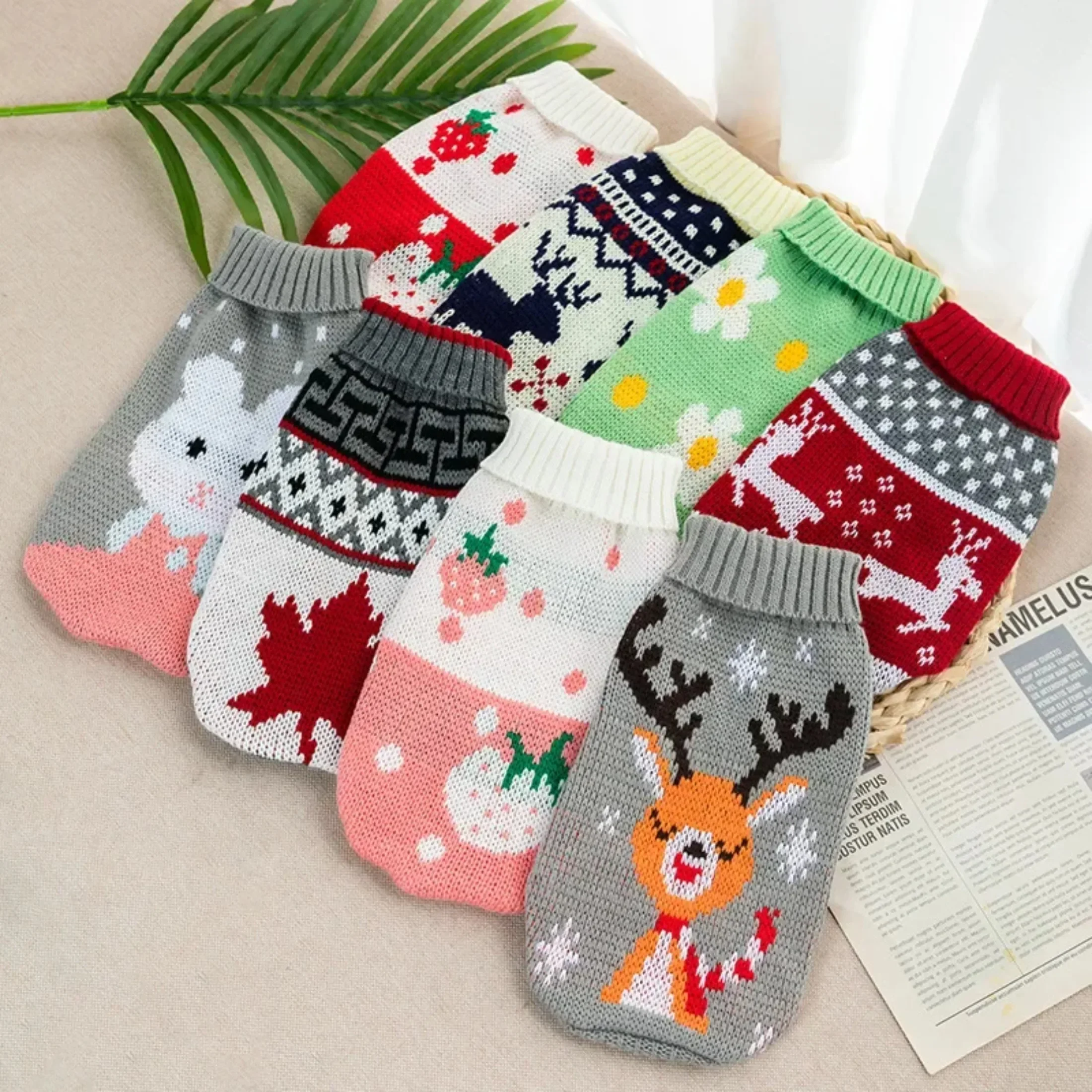 Pet Clothes for Small Medium Dogs Christmas Knitte Dog Sweater Winter Warm Cat Sweater Corgi Teddy Coat Pet New Year Supplies