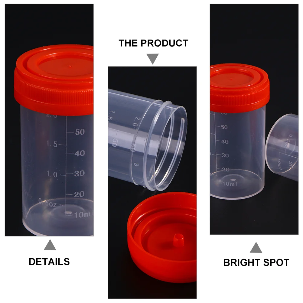 10 Pcs Sampling Cup Disposable Containers Lids Medical Urine Liquid Sample Plastic Specimen 60ml