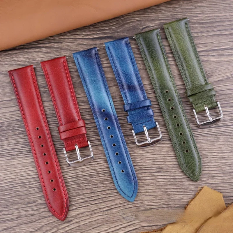 Pulseira de relógio de couro genuíno para homens e mulheres, pulseira bronzeada vegetal, pulseiras de relógio de vaca, SEIKO, DW, 16mm, 18mm, 19mm, 20mm, 21mm, 22mm, 24mm
